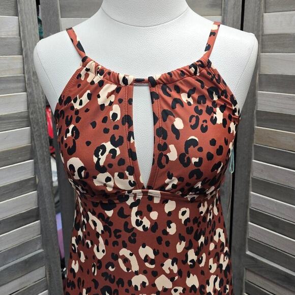 Leopard Print High Neck Keyhole Tankini Top | Kona Sol | Medium (8/10) - Picture 3 of 10
